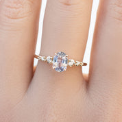 Estel Fleur Four Prongs Ring, Lavender Purple Sapphire, 14k Rose Gold, oval shape gemstone
