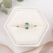 Estel Fleur Four Prongs Ring, 1.06ct Light Blue Green Montana Sapphire, oval shape gemstone
