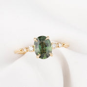 Estel Fleur Ring, 1.58ct Peacock Green Madagascar Sapphire