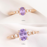 Estel Fleur Four Prongs Ring, Lavender Purple Sapphire, 14k Rose Gold, oval shape gemstone