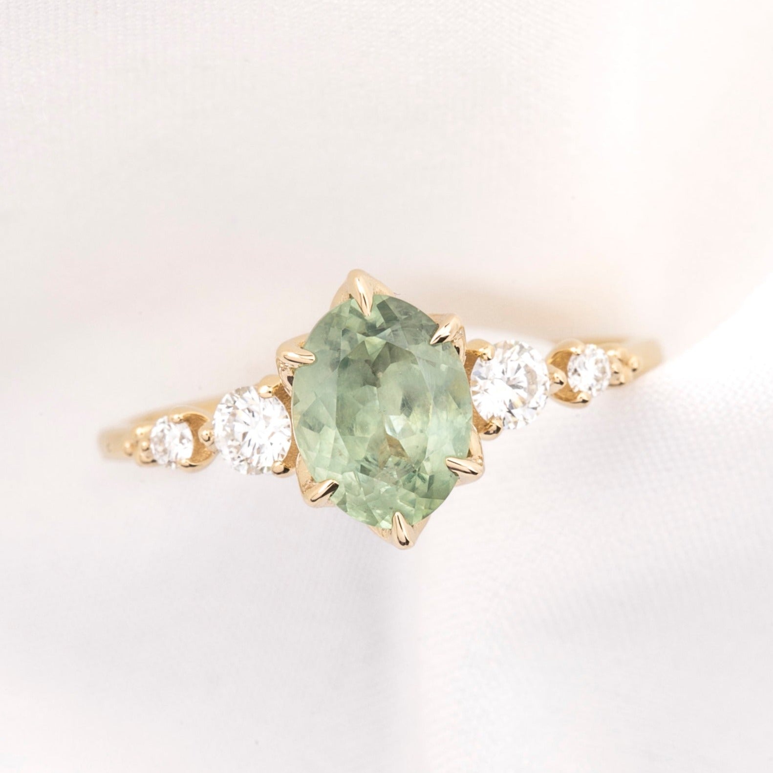 Estel Fleur Grand Ring, Aqua Green Montana Sapphire, oval shape gemstone