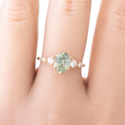 Estel Fleur Grand Ring, Aqua Green Montana Sapphire, oval shape gemstone