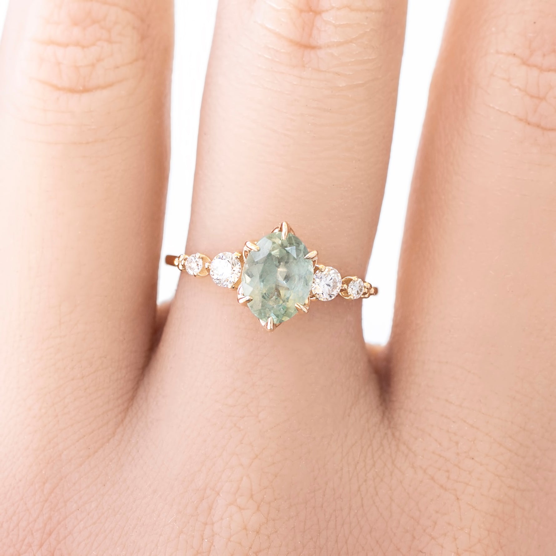 Estel Fleur Grand Ring, Aqua Green Montana Sapphire, oval shape gemstone