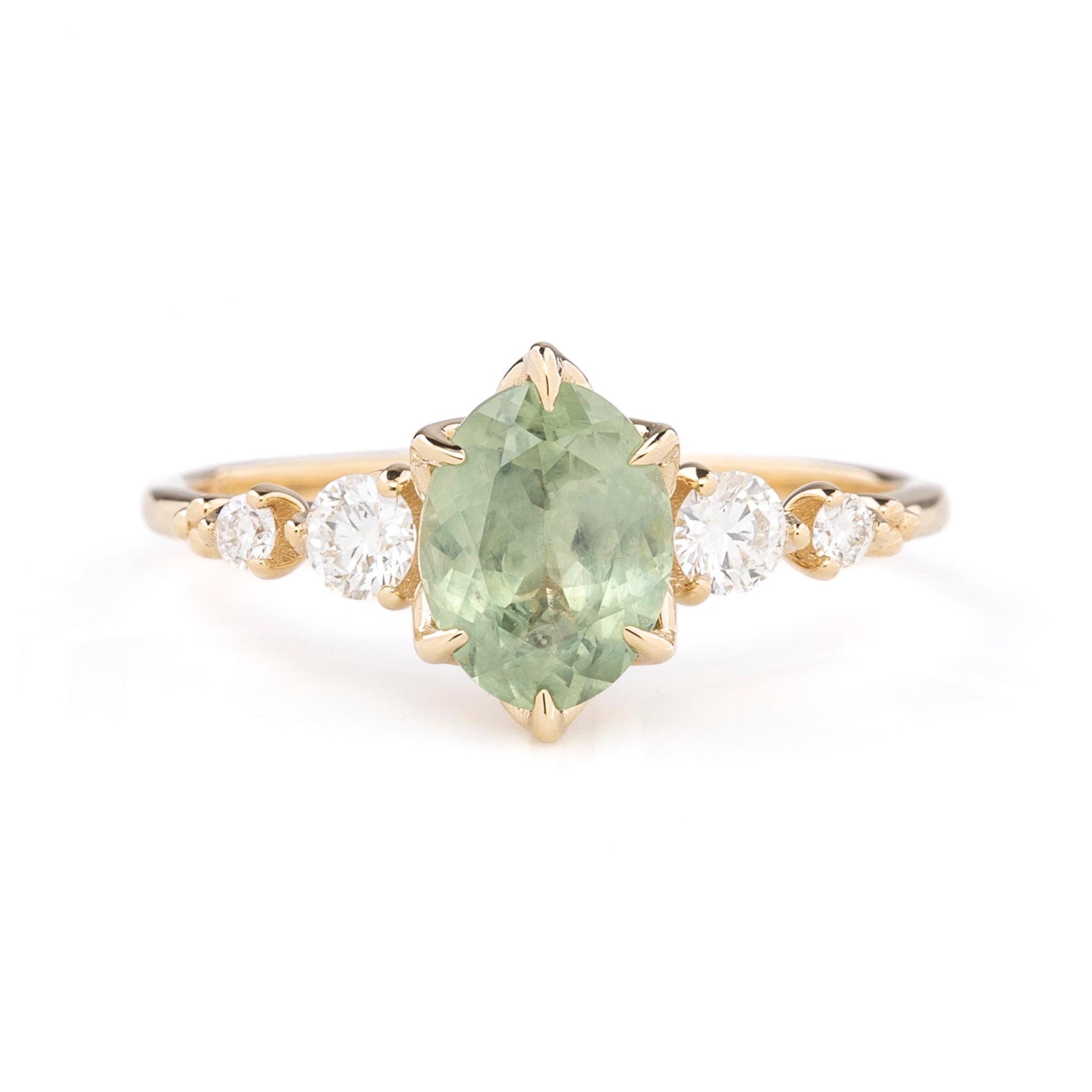 Estel Fleur Grand Ring, Aqua Green Montana Sapphire, oval shape gemstone