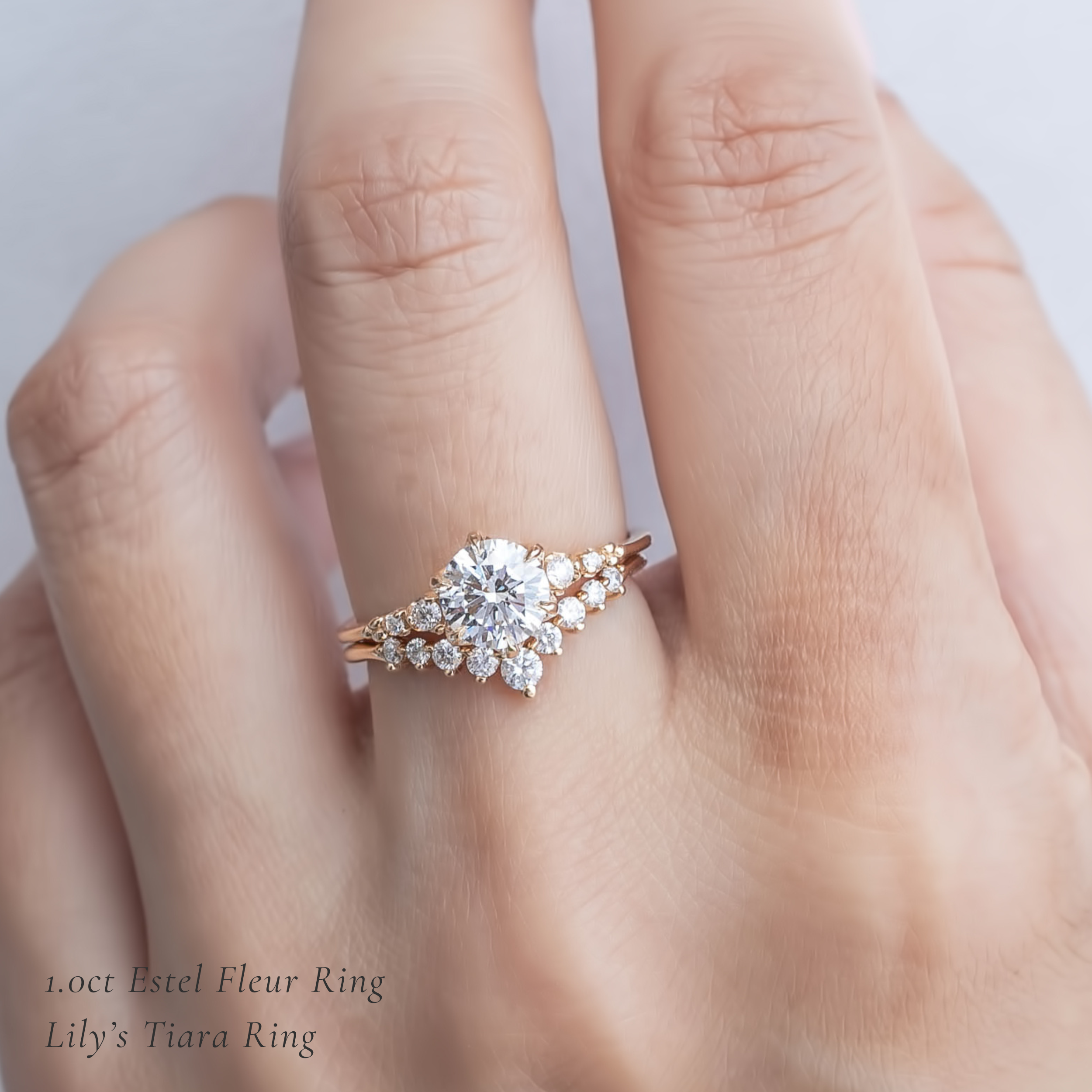 1ct 6.5mm estel fleur ring and lily tiara ring