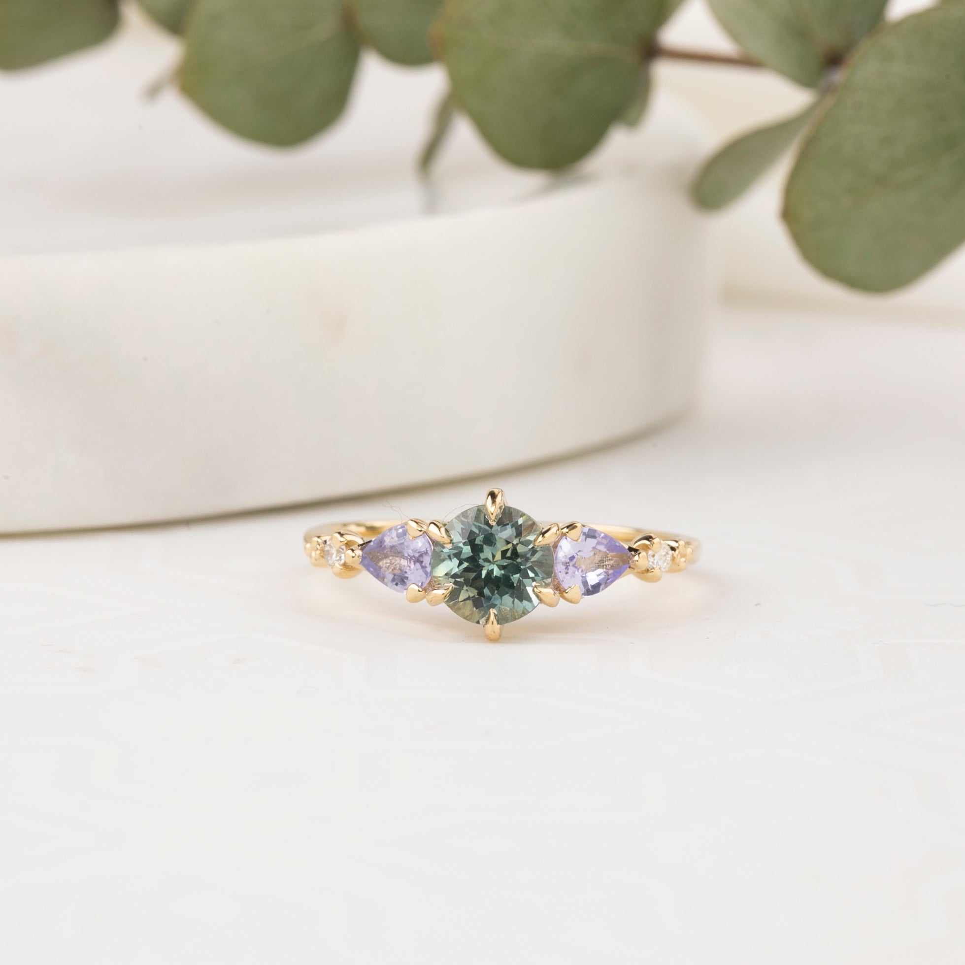 Estel Fleur Petal Ring, 1.01ct Green Montana Sapphire