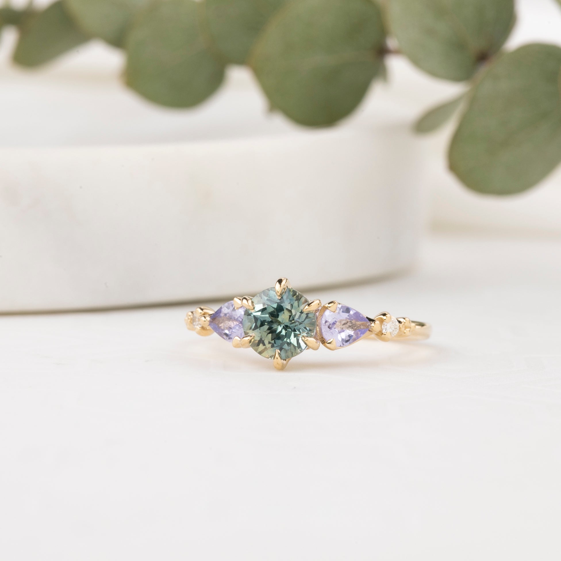 Estel Fleur Petal Ring, 1.01ct Green Montana Sapphire