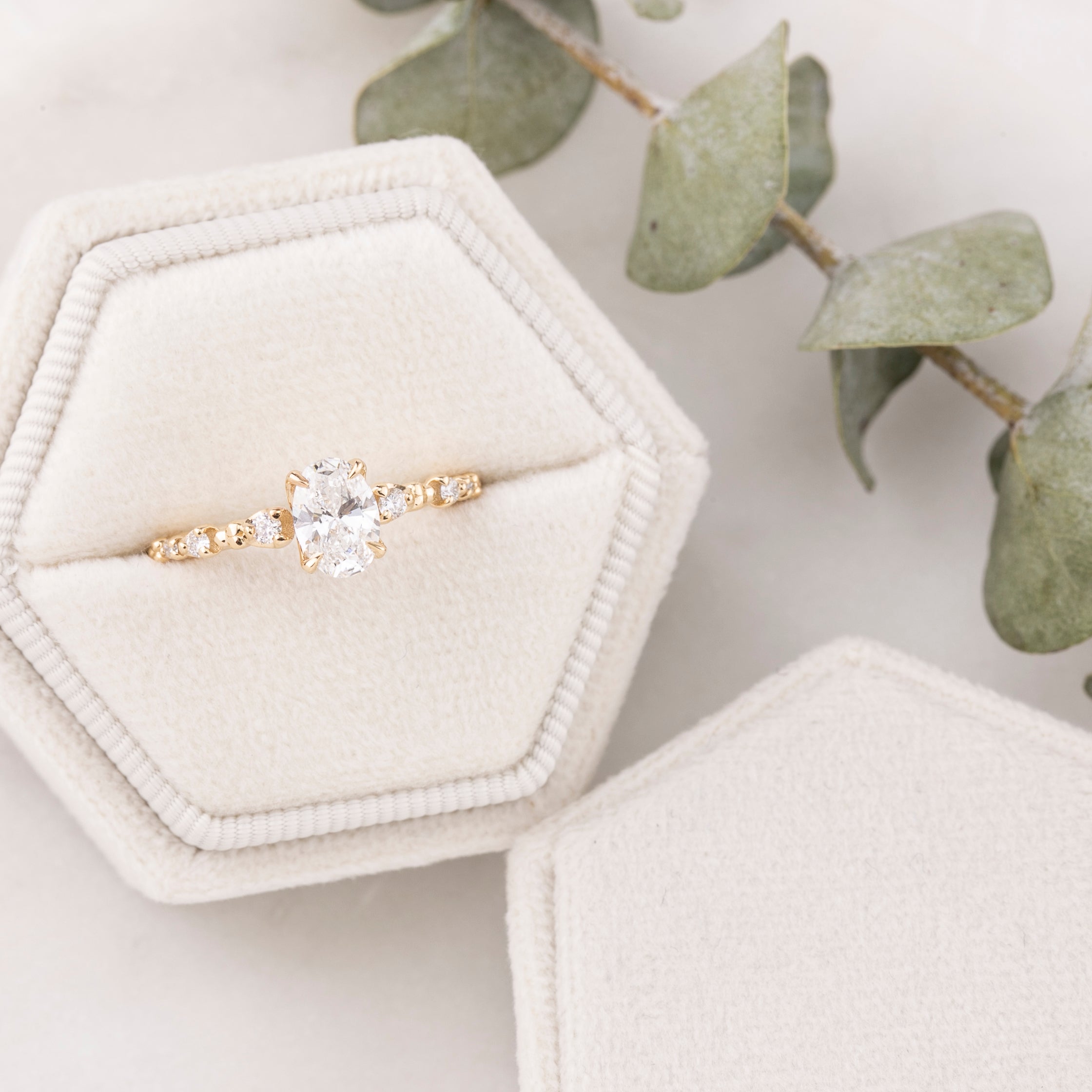 1ct 8.5mm oval brilliant cut diamond wisteria ring