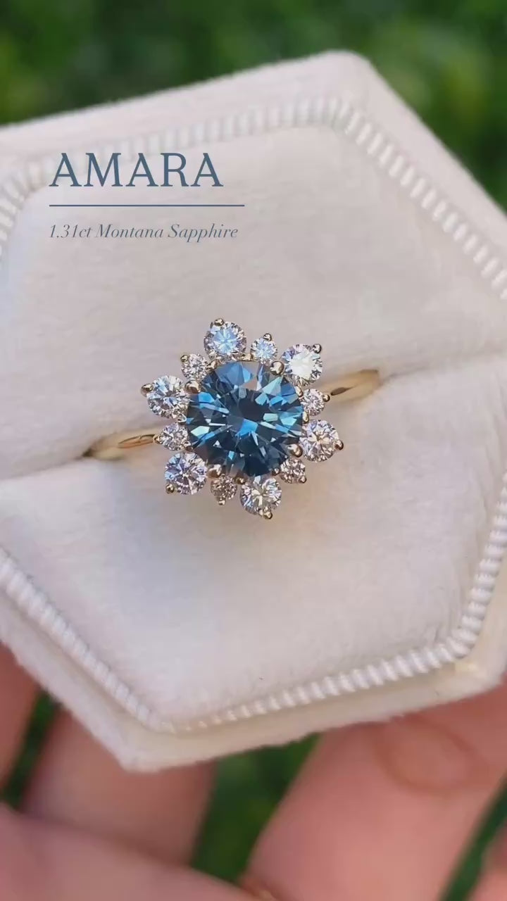 Amara Ring, 1.31ct Blue Montana Sapphire