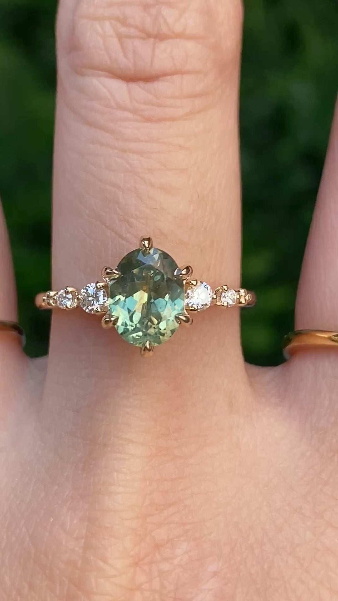 【即日配送】エステルフルールリング ・1.61ct・加熱モンタナ産グリーンイエローサファイア・K14YG
