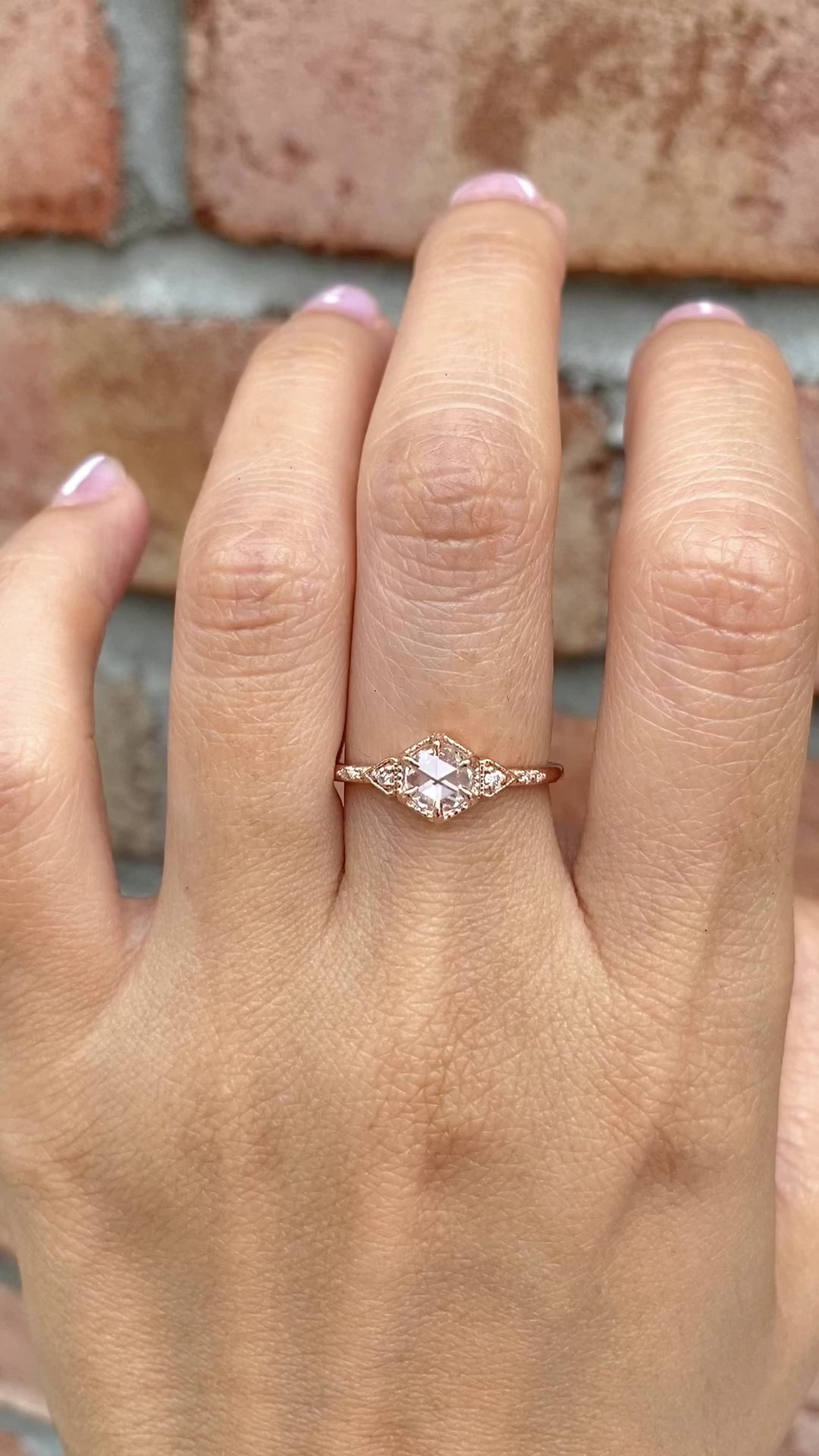 5.5mm rose cut diamond agatha ring 14k rose gold