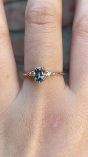 Estel Ring 6.5mm Oval Light Blue Green Montana Sapphire 14K Yellow Gold