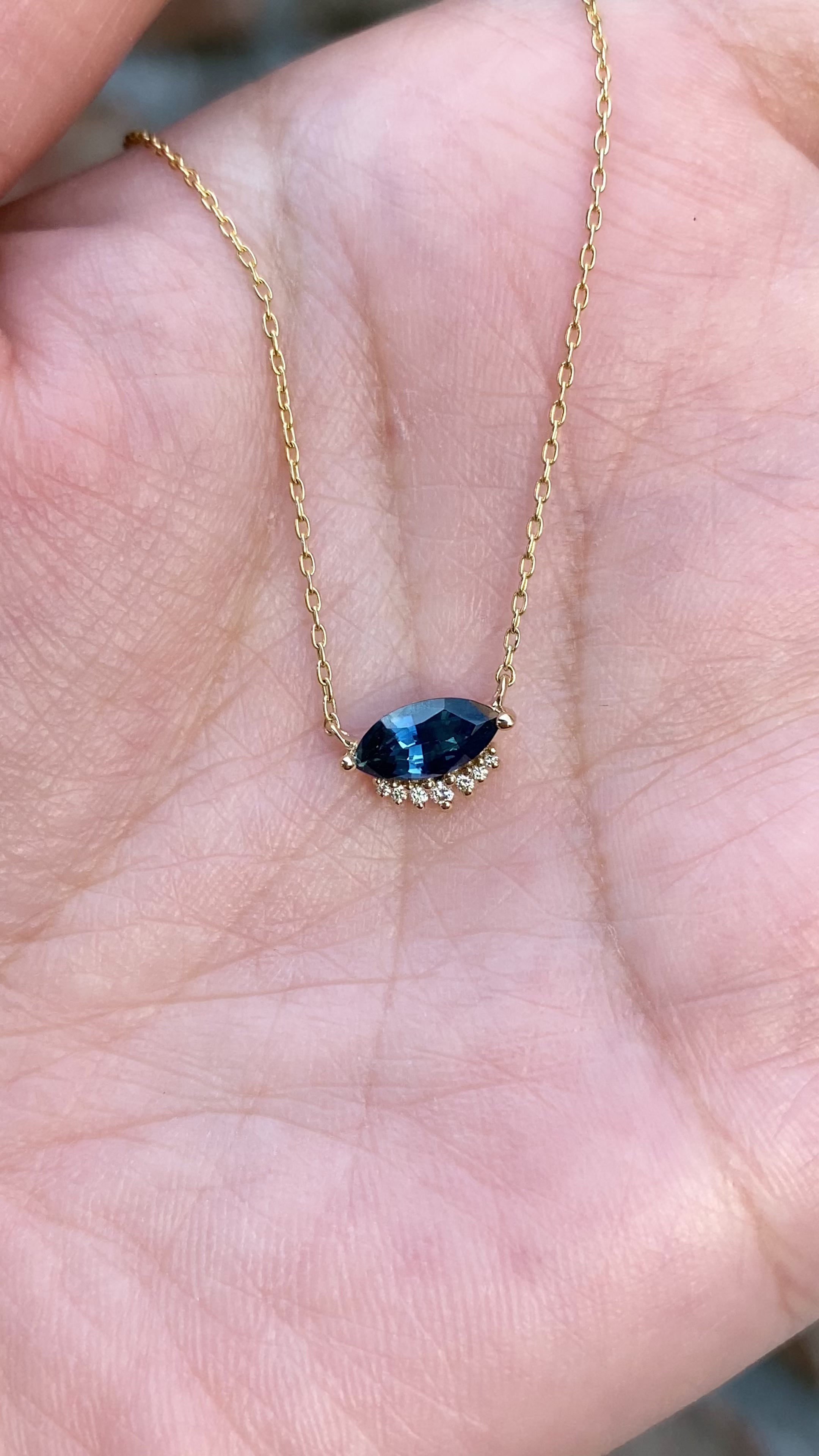 Eden Necklace, 0.70ct Deep Teal Blue Sri Lanka Sapphire