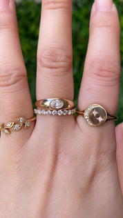 Crescent Moon Diamond Star Signet Ring