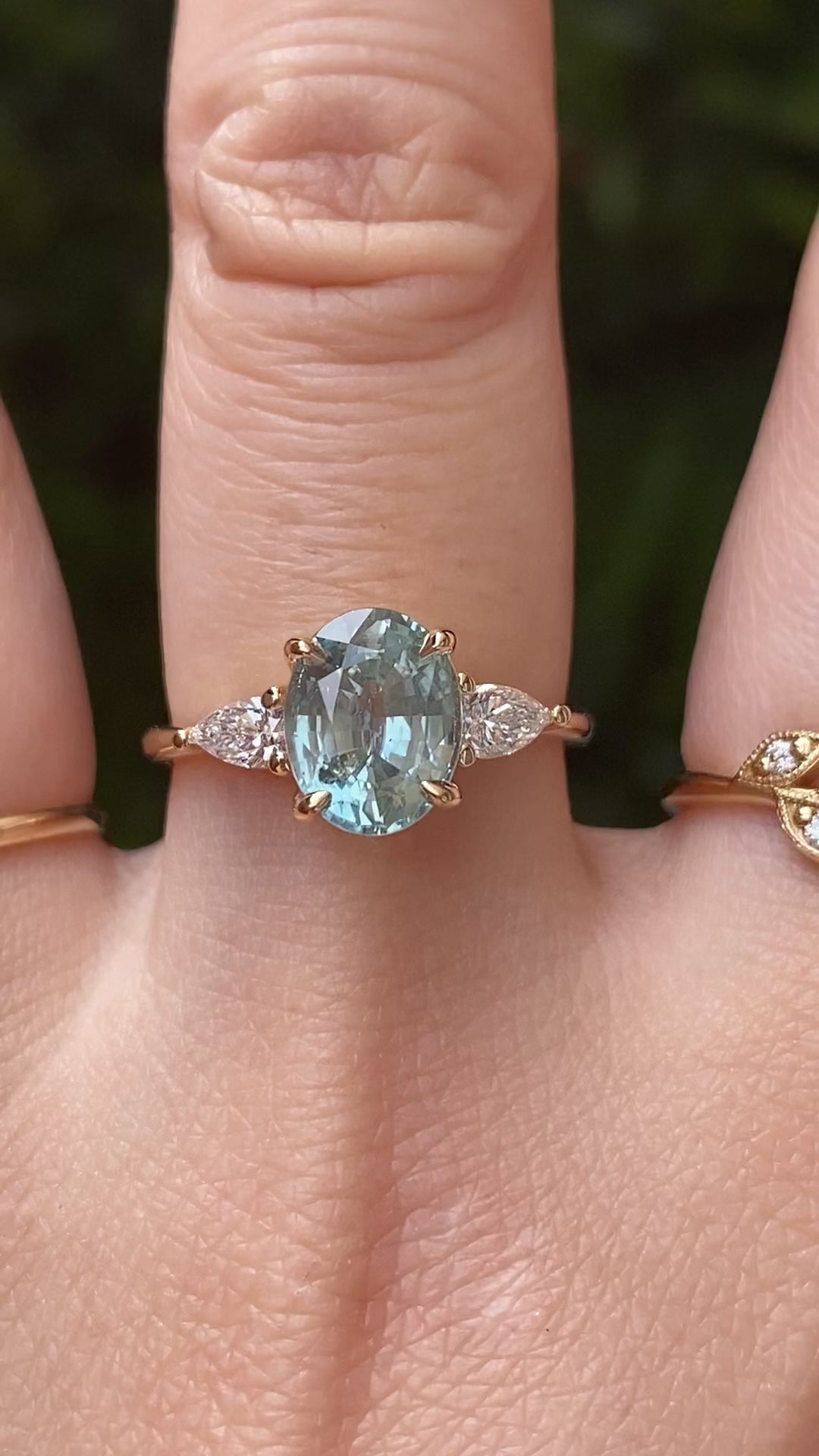 Olivia Grand Ring, 2.60ct Light Blue Green Madagascar Sapphire