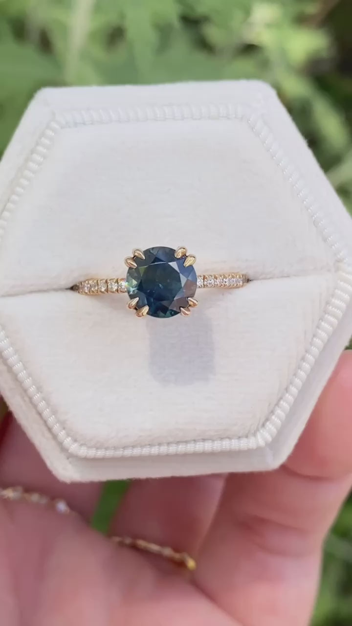 Sabrina Ring, 1.89ct Blue Green Montana Sapphire