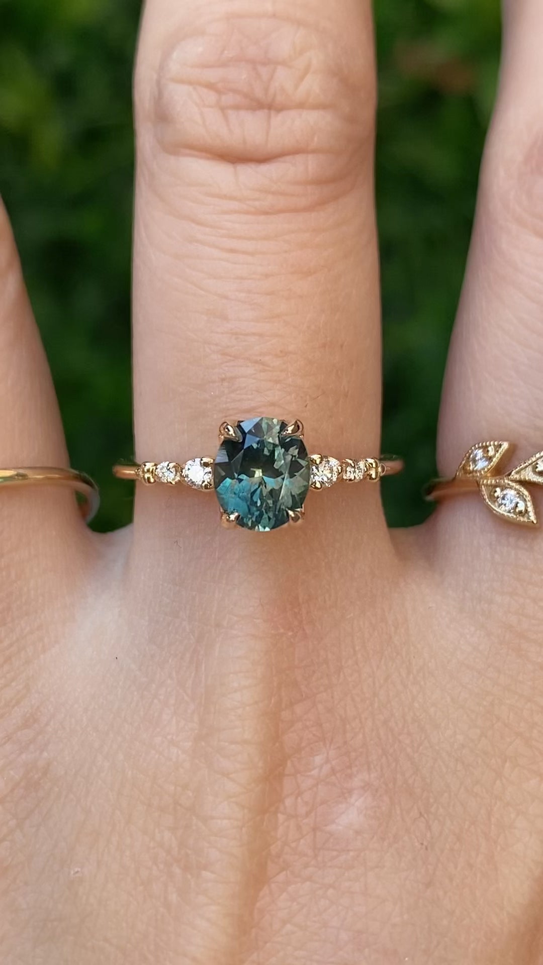 Estel Fleur Ring, 1.29ct Peacock Green Montana Sapphire