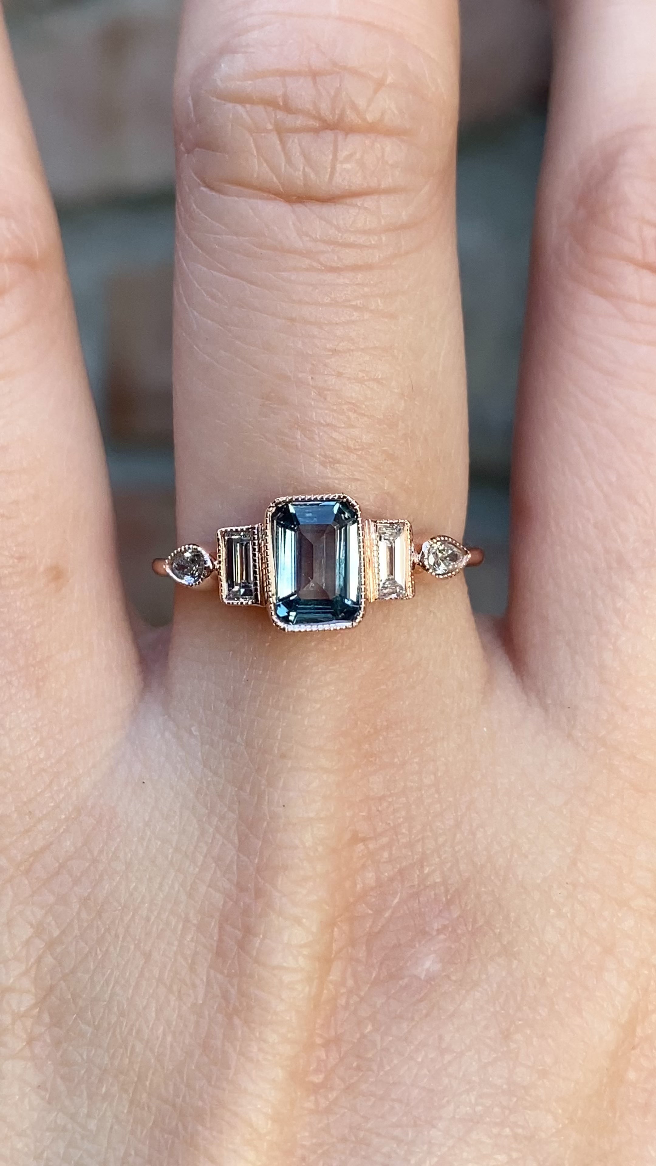 Edith Ring, 0.96ct Blue Green Montana Sapphire