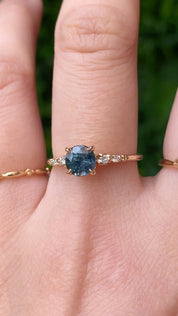 Estel Fleur Ring, 1.15ct Blue Green Montana Sapphire