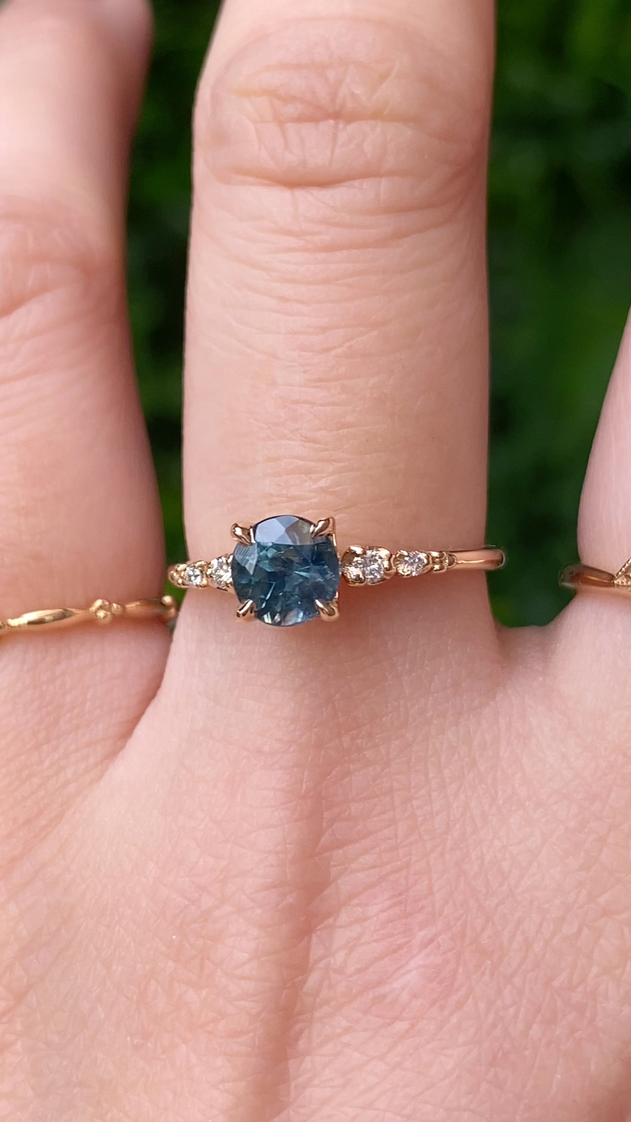Estel Fleur Ring, 1.15ct Blue Green Montana Sapphire