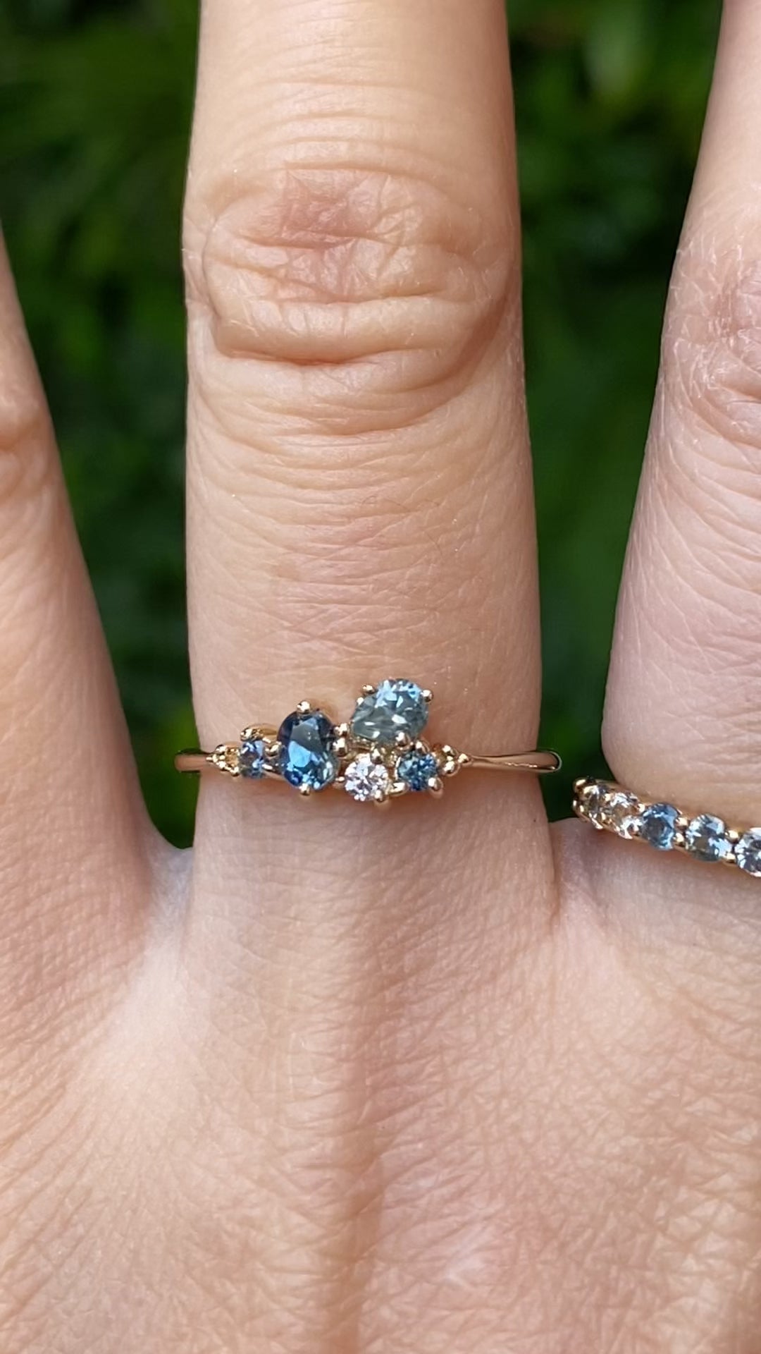 Stardust Cluster Sapphire Diamond Ring, Petite