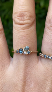 Stardust Cluster Sapphire Diamond Ring, Petite