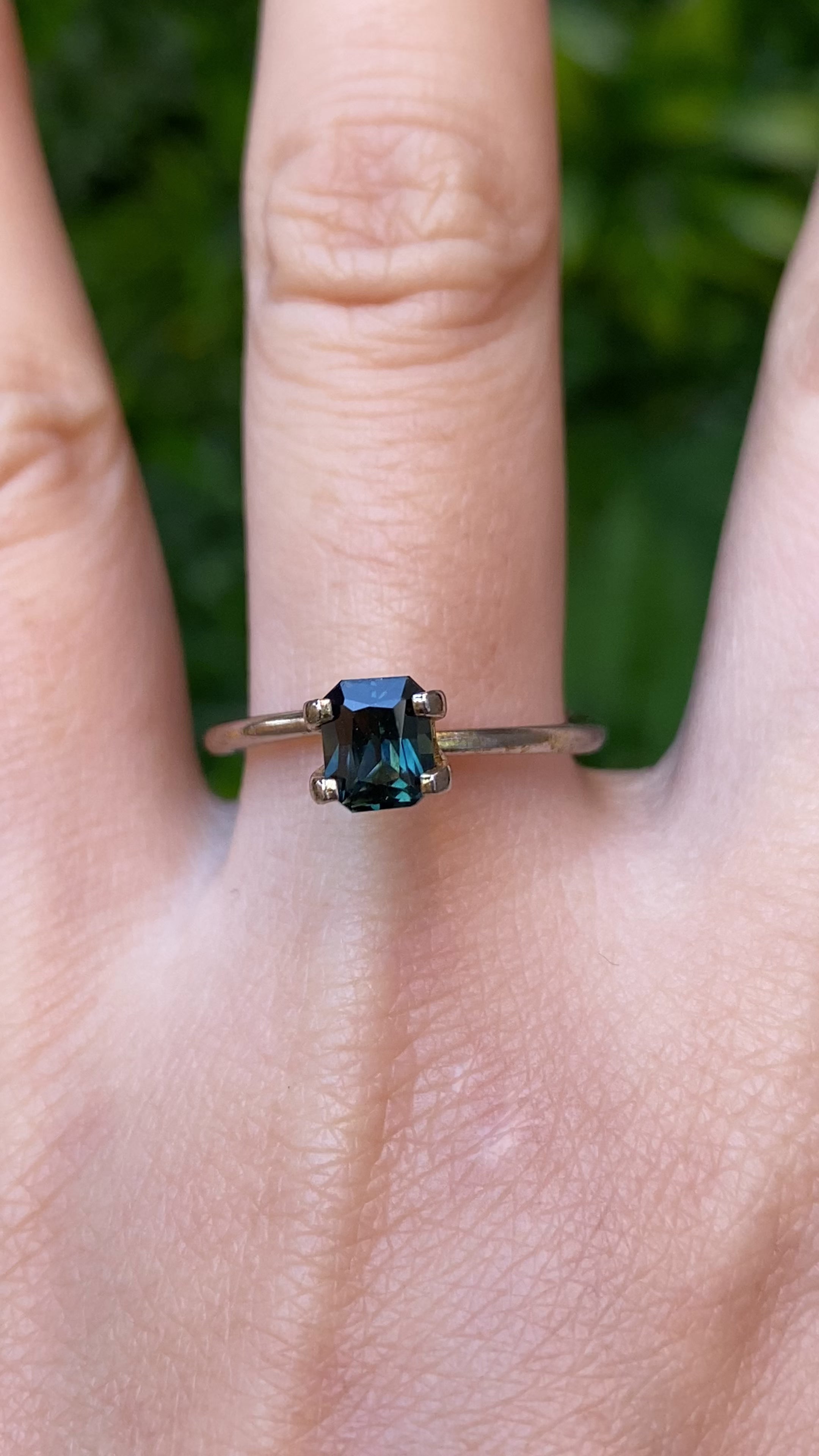 1.17ct Emerald Cut Deep Teal Blue Sapphire SF470
