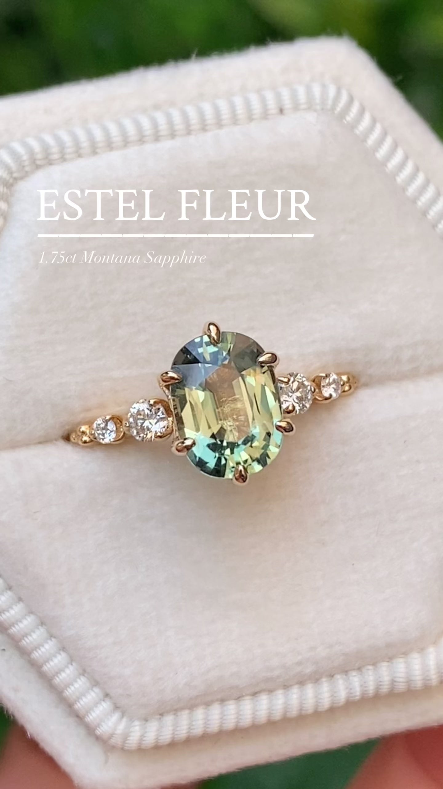 Estel Fleur Ring, 1.75ct Green Montana Sapphire