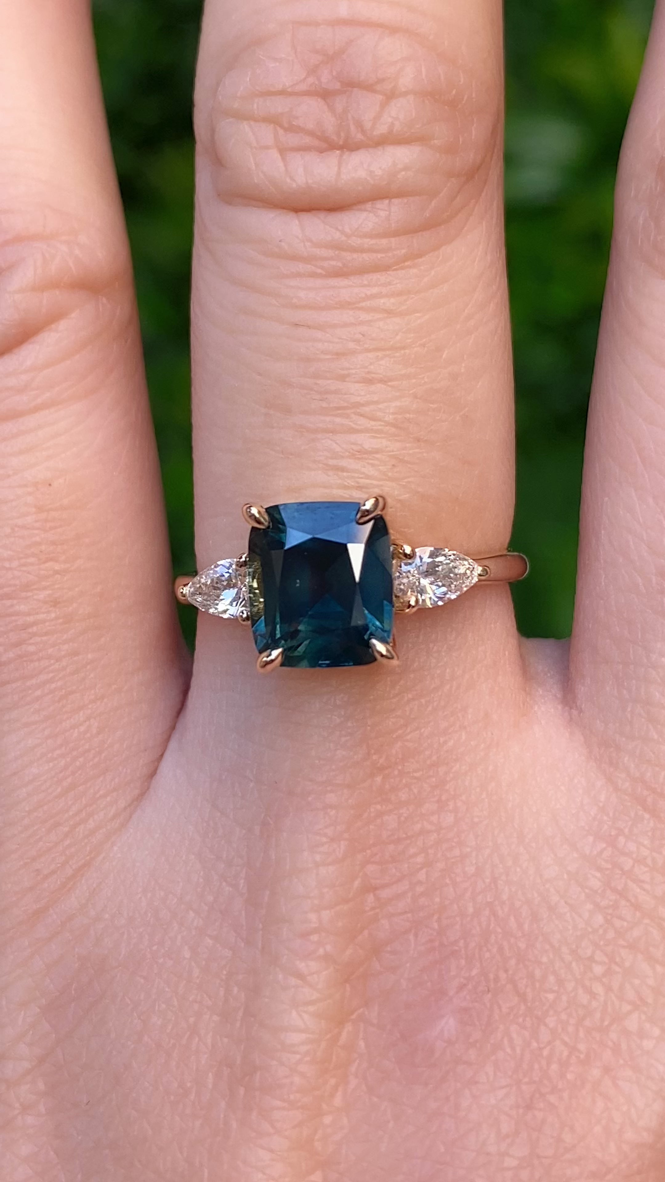 Olivia Grand Ring, 2.97ct Blue Green Montana Sapphire