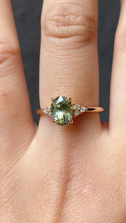 【一点物】テレサリング ・1.67ct・加熱モンタナ産イエローグリーンサファイア・K14YG