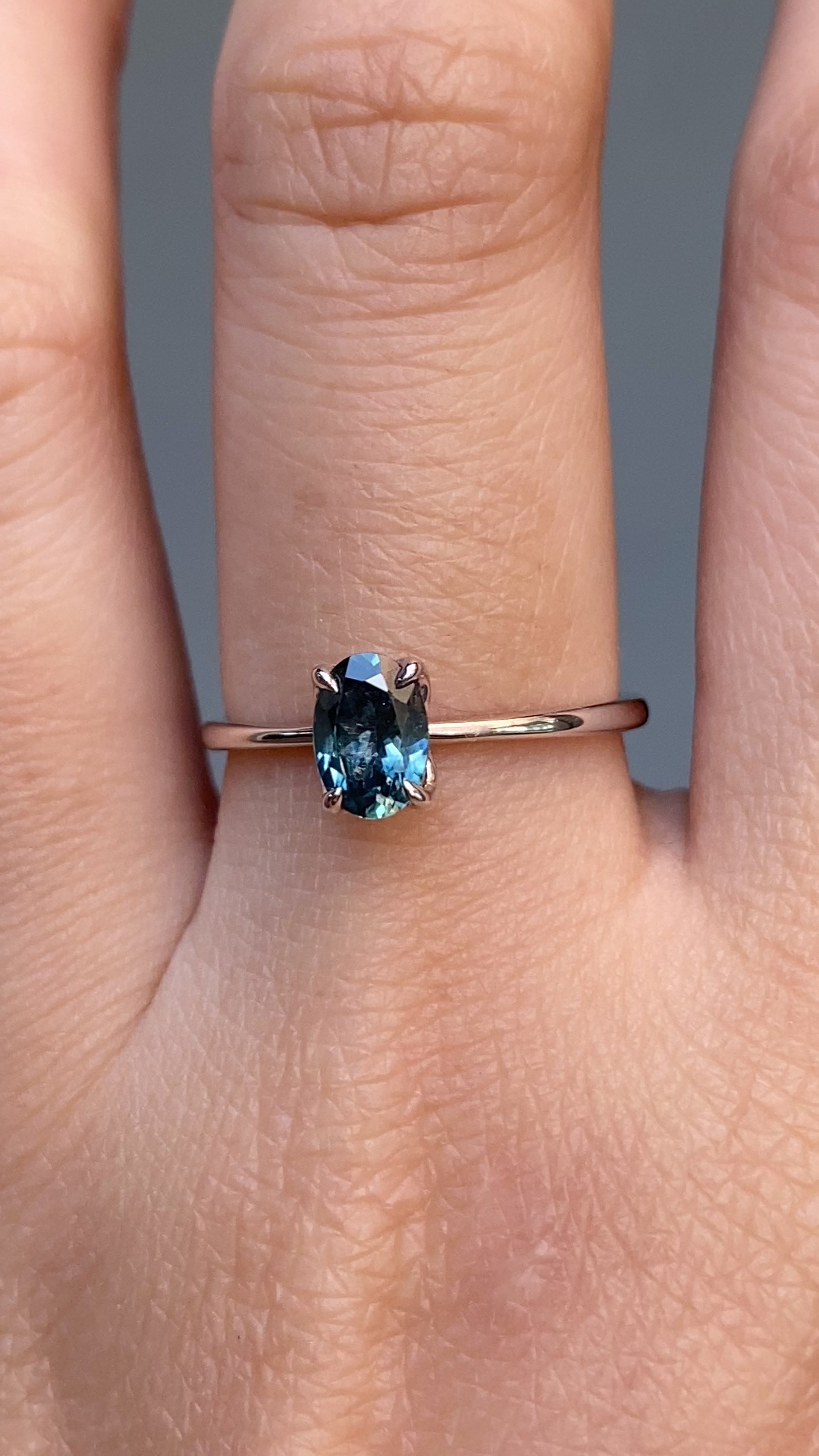 Sara Ring, 0.80ct Blue Green Montana Sapphire