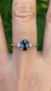 Olivia Ring, 0.85ct Teal Blue Madagascar Sapphire