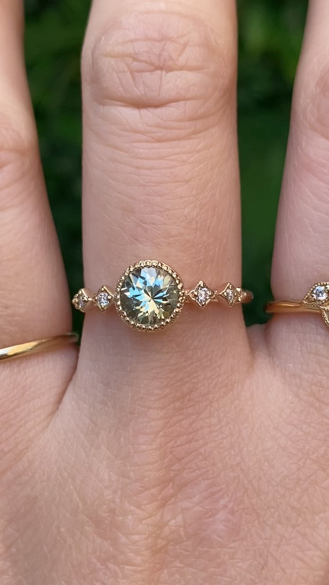 Celeste Ring, 1.13ct Green Yellow Montana Sapphire
