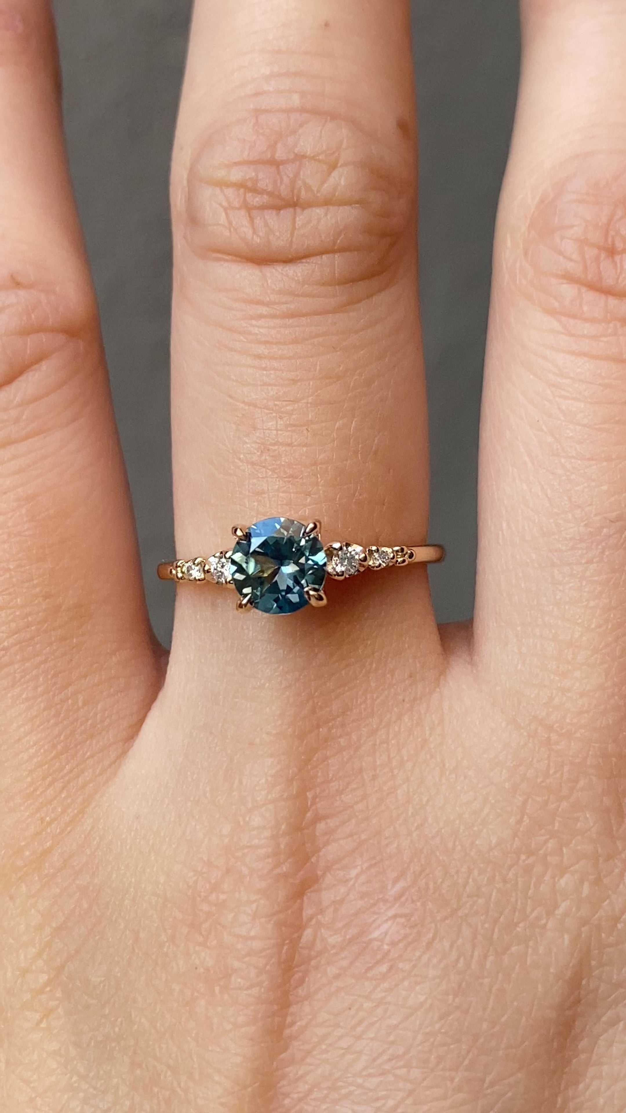 Estel Fleur 4 Prong Ring, 1.14ct Parti Blue Green Montana Sapphire, 14k Yellow Gold (One of a kind)