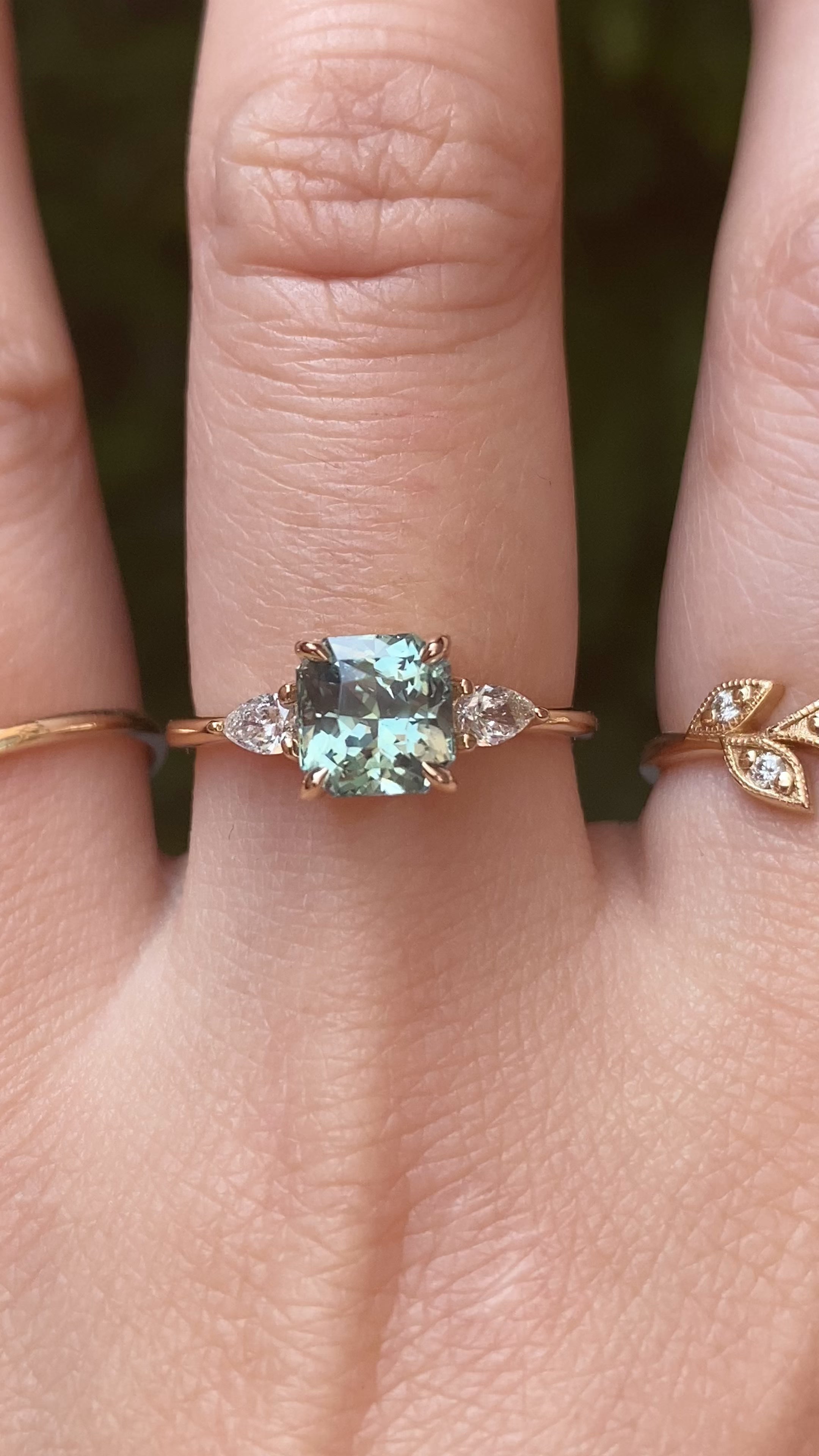 Olivia Ring, 1.79ct Light Green Srilanka Sapphire
