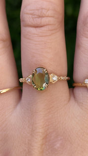 Agatha Ring, 1.00ct Oval Rose Cut Green Sapphire