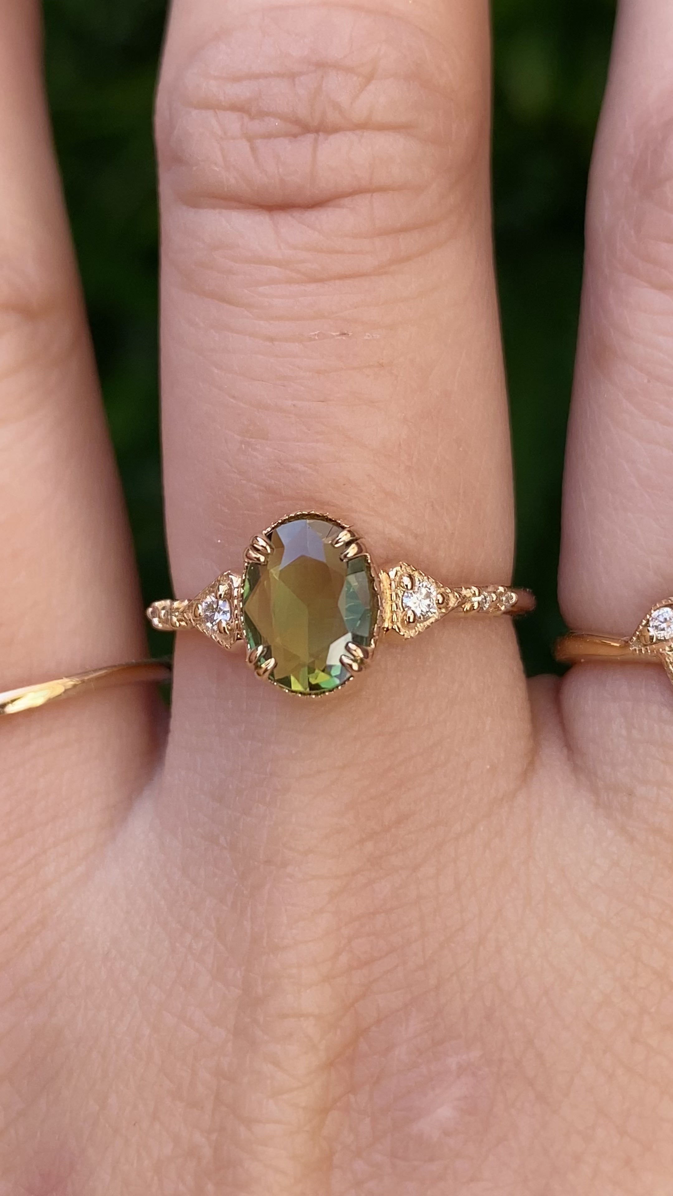 Agatha Ring, 1.00ct Oval Rose Cut Green Sapphire