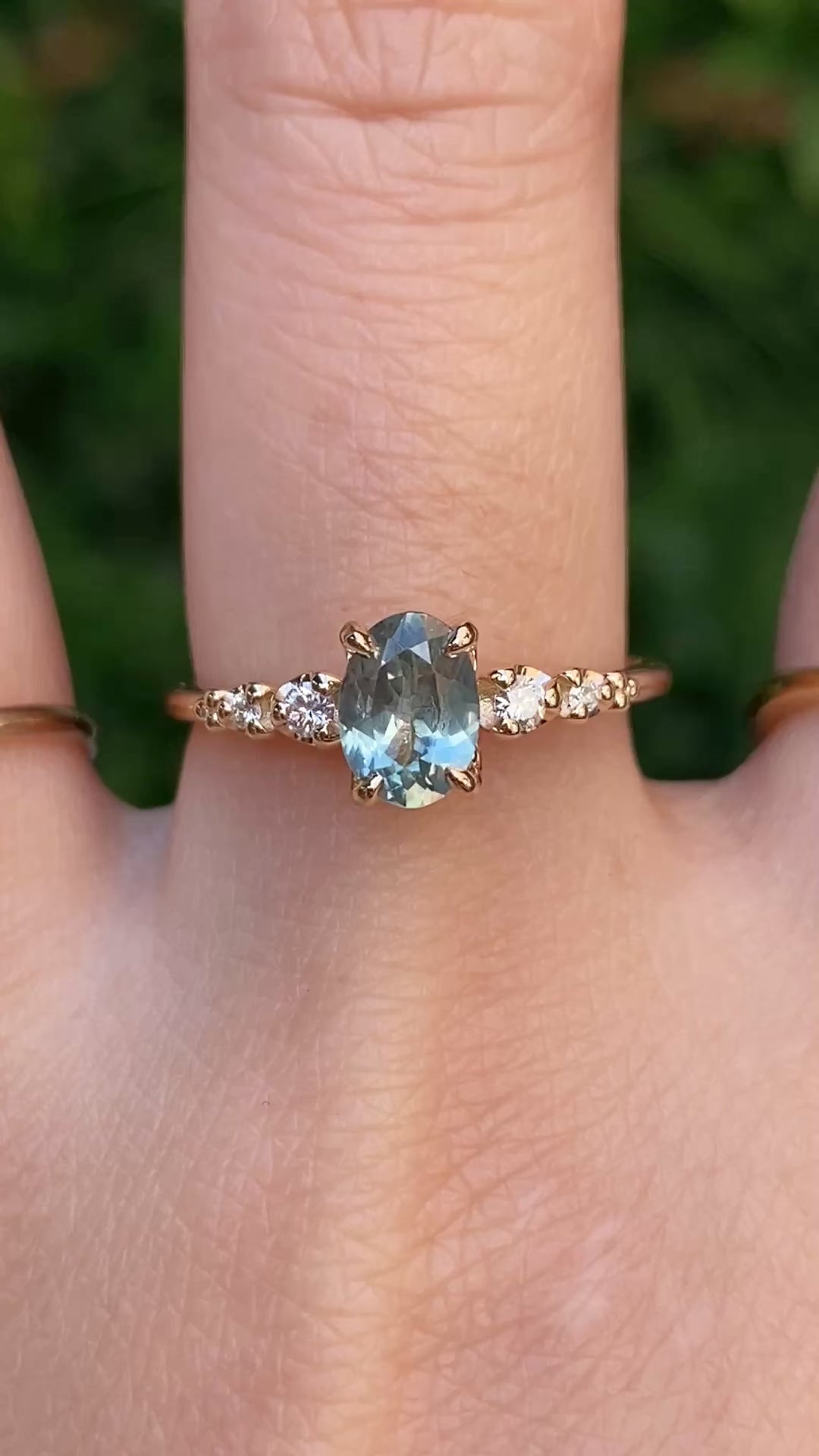 Estel Fleur Ring, 0.86ct Light Blue Green Montana Sapphire