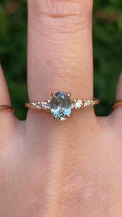 Estel Fleur Ring, 0.86ct Light Blue Green Montana Sapphire