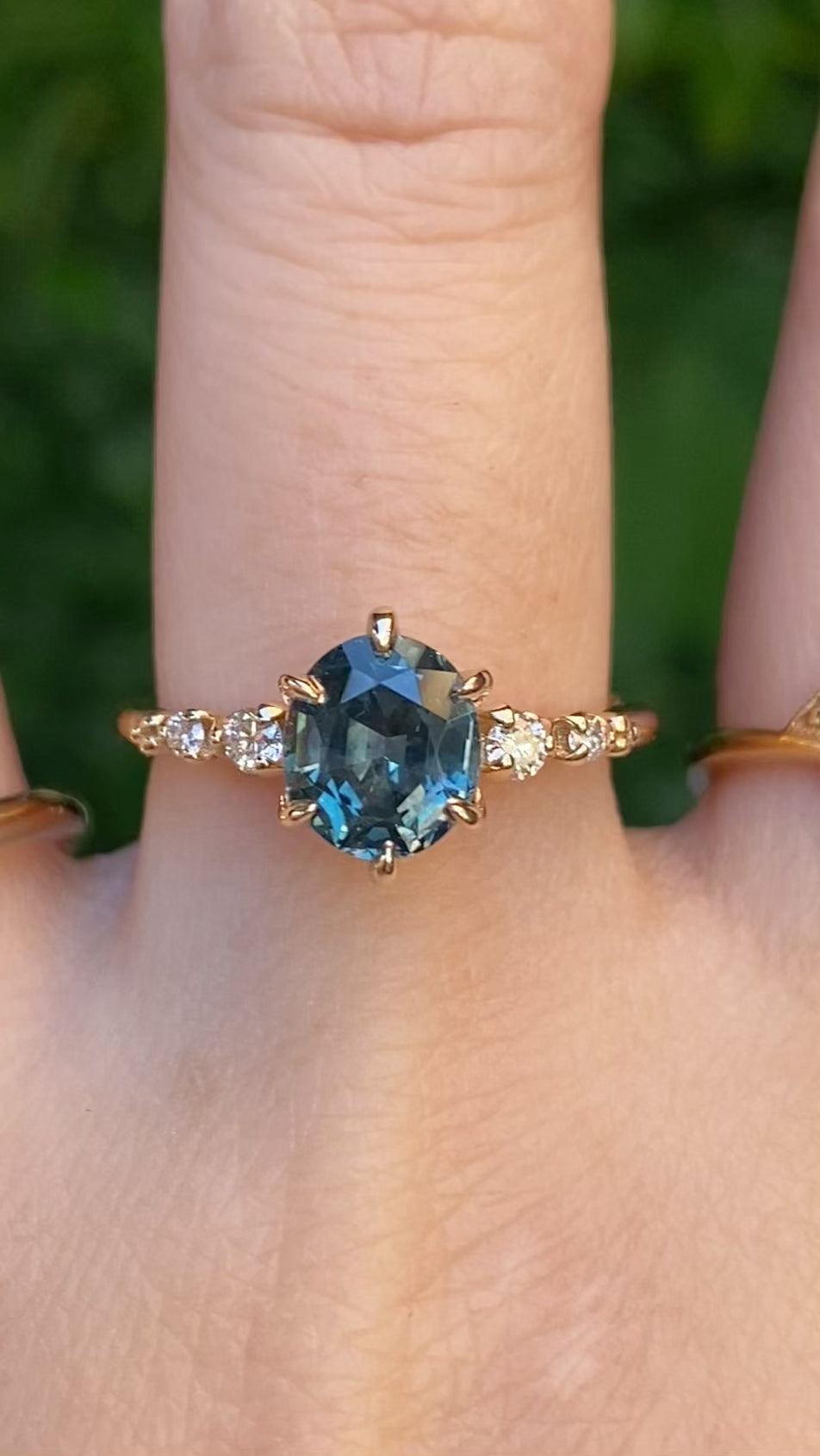 Estel Fleur Ring, 1.84ct Teal Blue Montana Sapphire