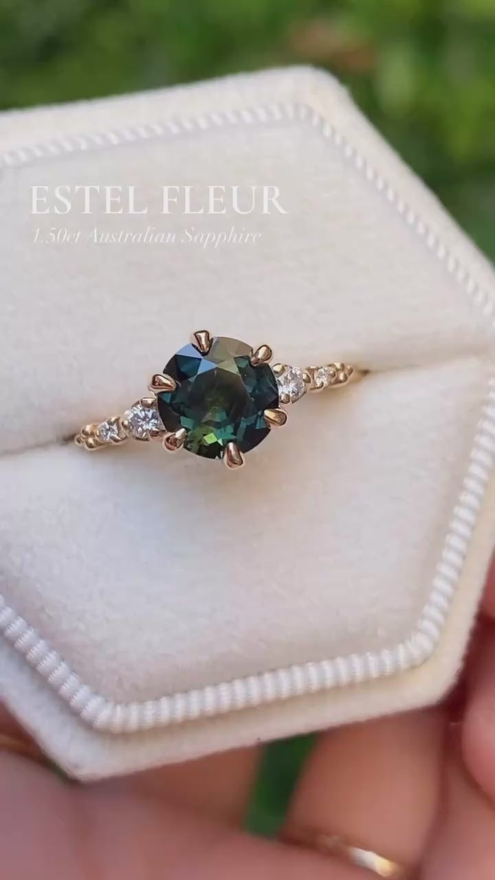 Estel Fleur Ring, 1.50ct Peacock Green Australian Sapphire