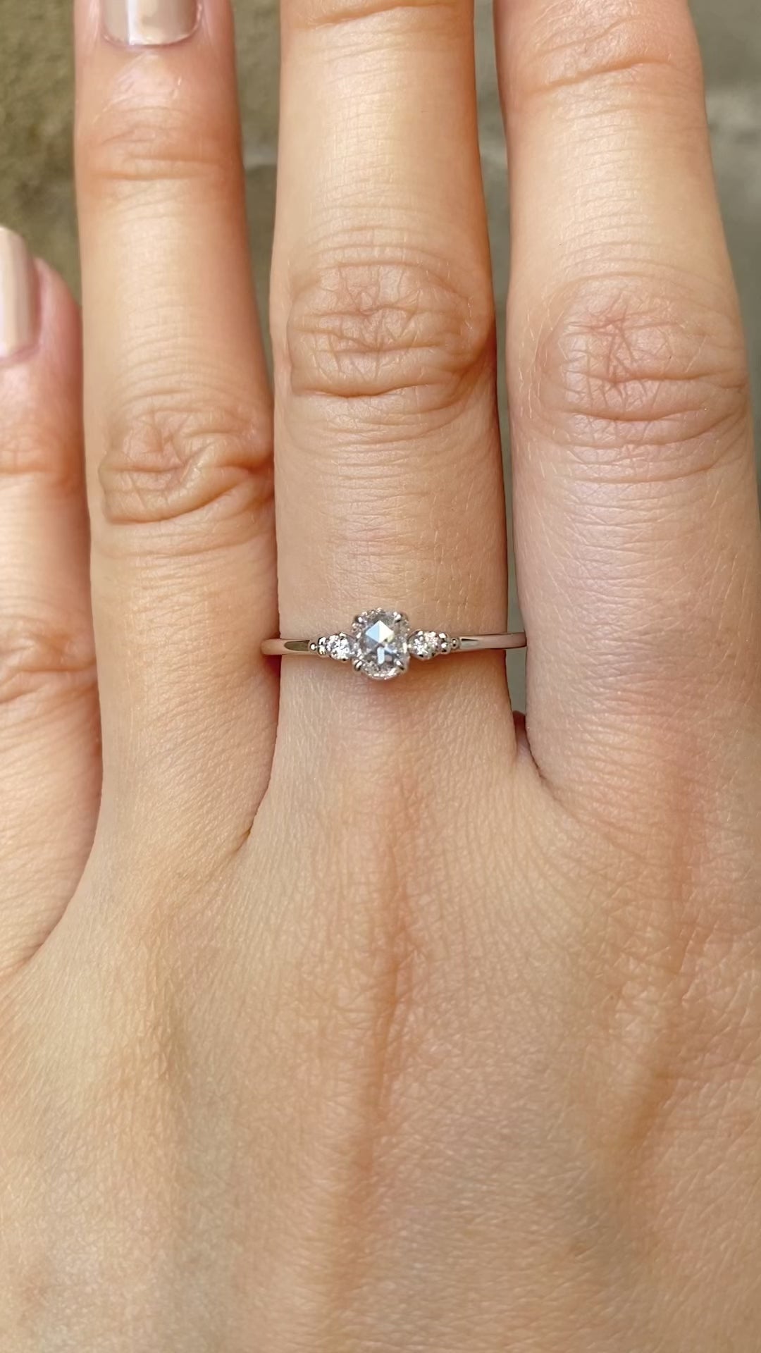 5mm oval rose cut diamond estel ring, 14k white gold
