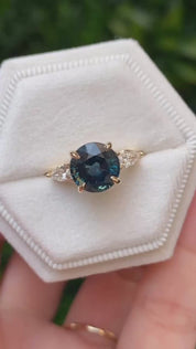 Olivia Grand Ring, 3.60ct Deep Teal Blue Sapphire