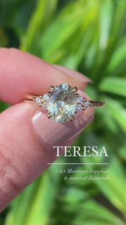 【一点物】テレサリング ・1.60ct・加熱モンタナ産ライトグリーンサファイア・K14YG