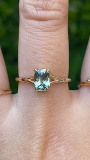 Kylie Ring, 1.22ct Light Blue Green Montana Sapphire