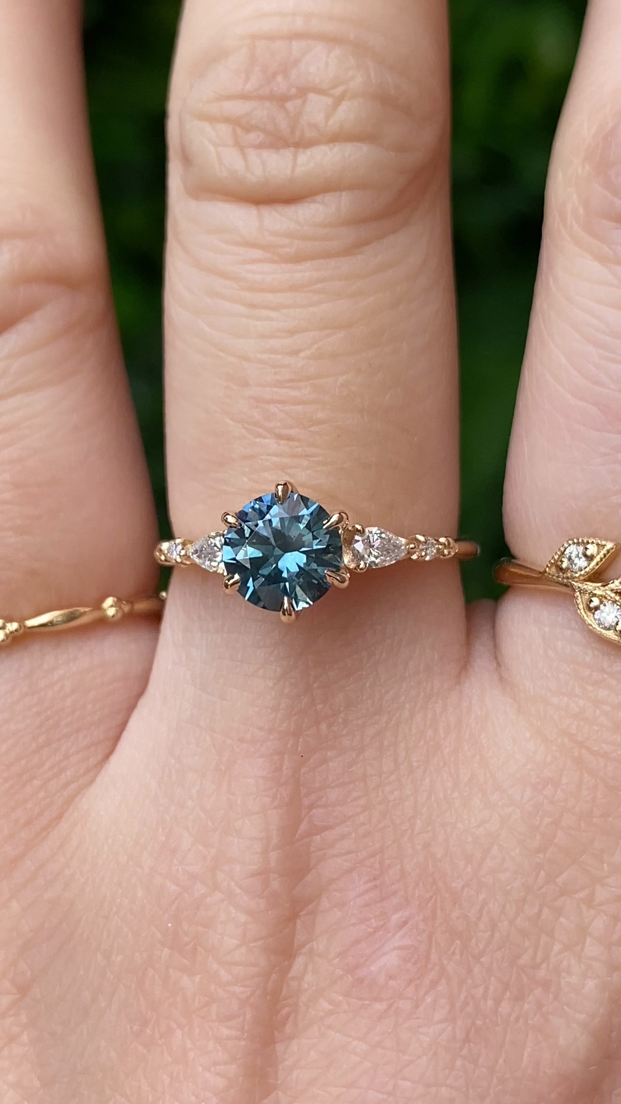 Estel Fleur Petal Ring 1.30ct Teal Blue Montana Sapphire, 14k Yellow Gold (One of a kind)