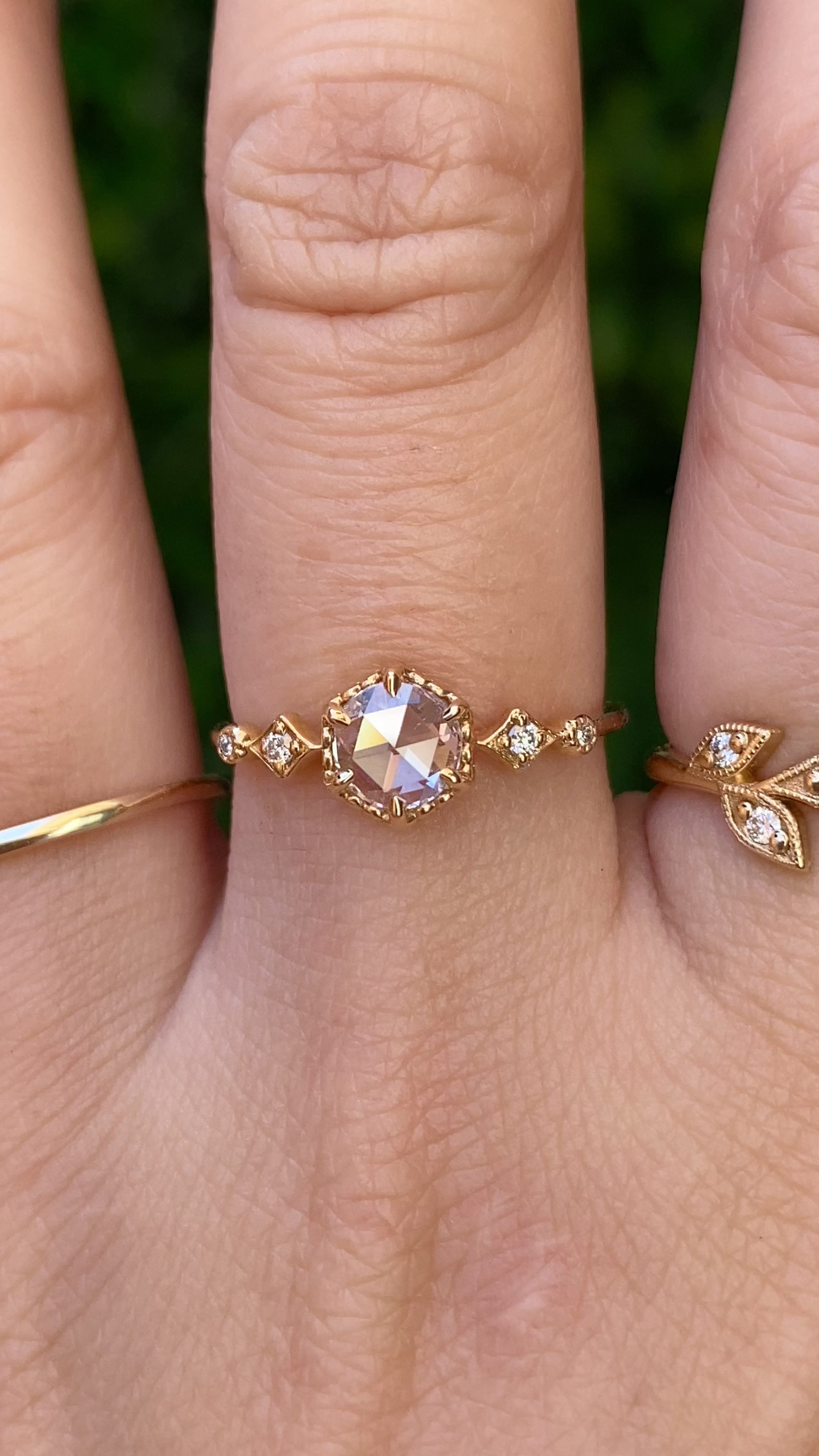 Stella Hexagon Ring, 0.50ct Round Rose Cut Diamond