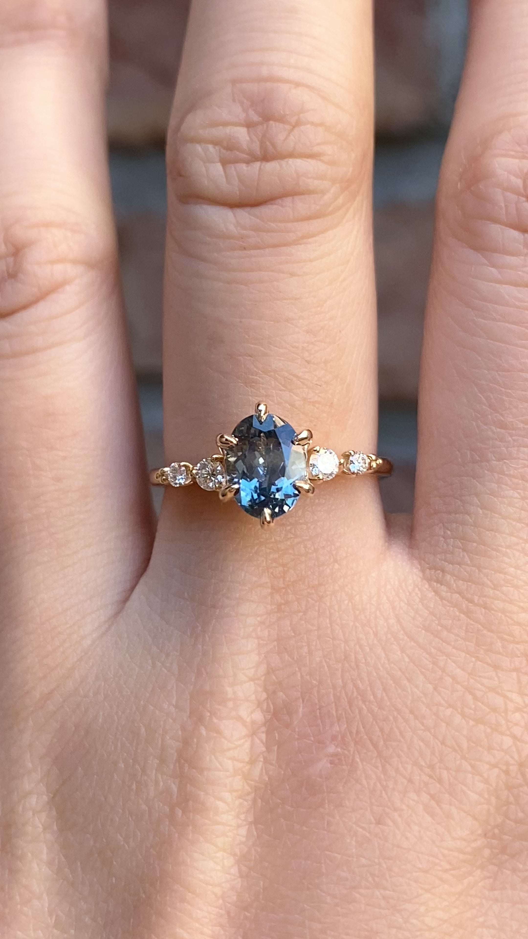 Estel Fleur Six Prongs Ring 1.78ct Blue Oval Montana Sapphire, 14K Yellow Gold (One of a kind)
