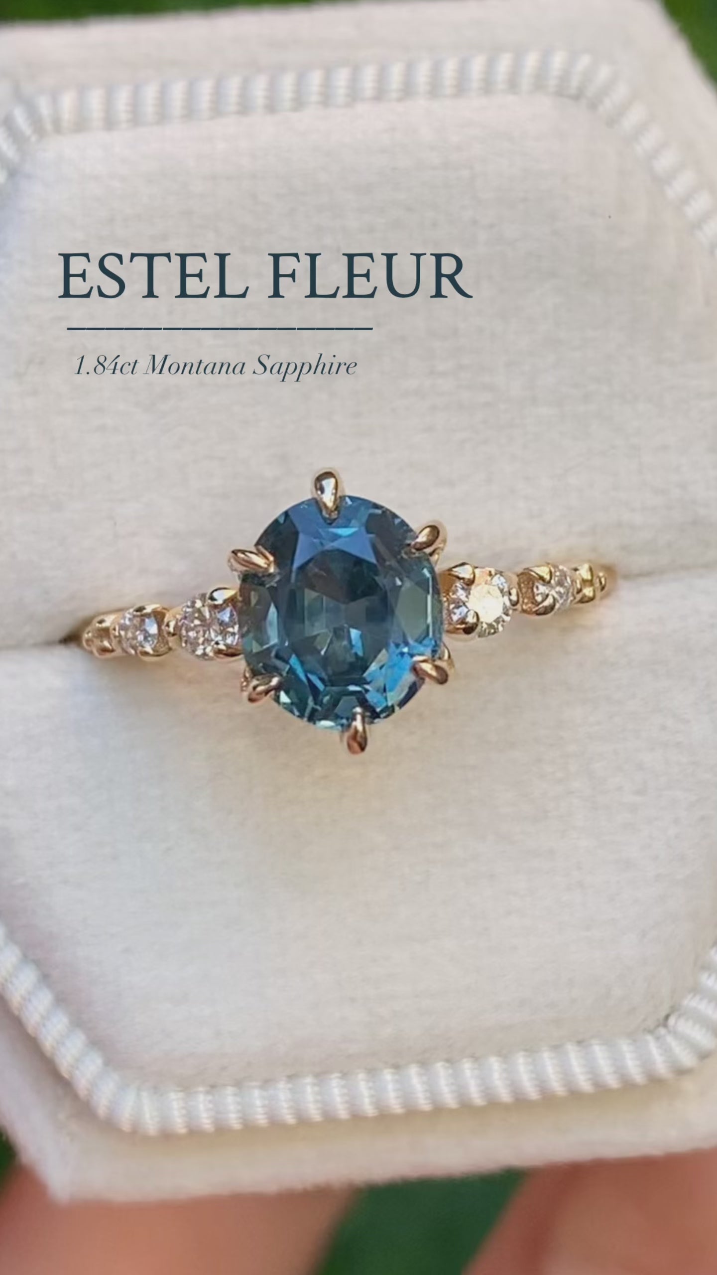 Estel Fleur Ring, 1.84ct Teal Blue Montana Sapphire