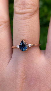 Emilie Ring, 0.72ct Deep Blue Montana Sapphire